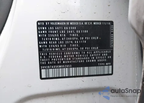 2019 Volkswagen Tiguan 2.0T Se/2.0T Sel/2.0T Sel R-Line/2.0T Sel R-Line Black from USA, damaged, VIN 3VV2B7AX5KM052653